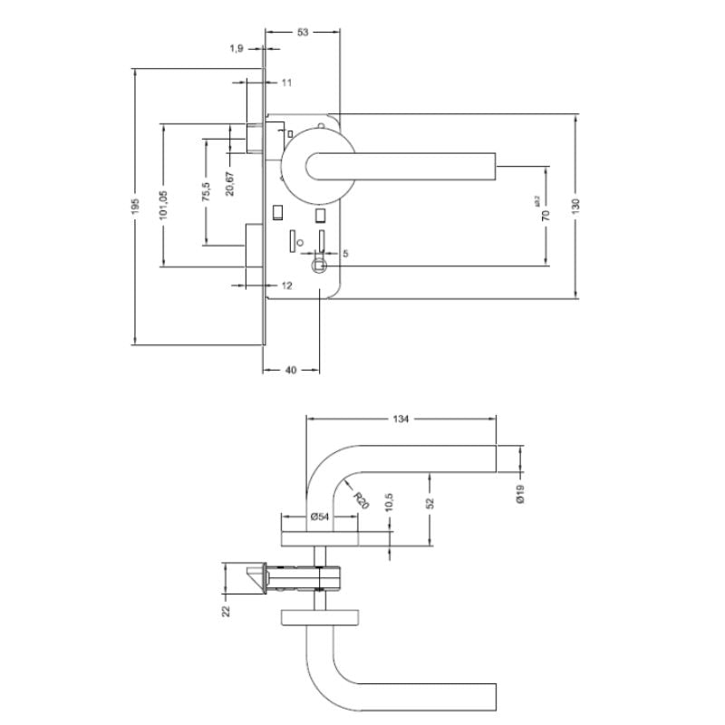 Cerradura Embutida Firenze B40 Baño