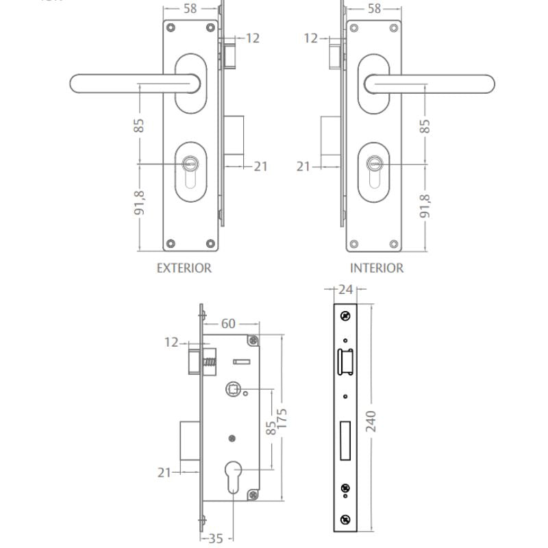 Cerradura Embutida Traffic Roma Oval B35 Oficina