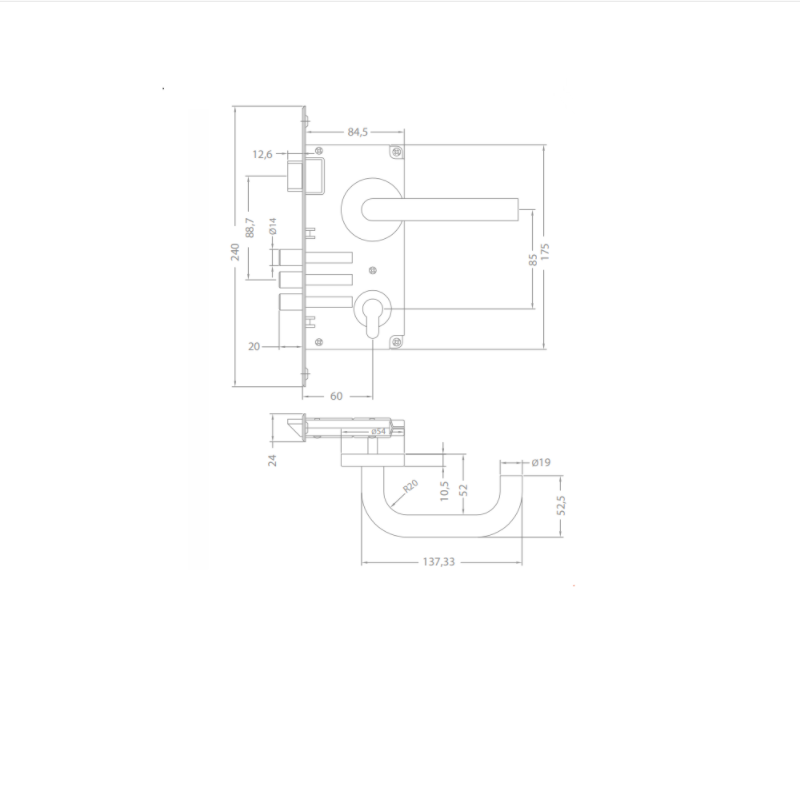 Cerradura Embutida Roma B40 Baño
