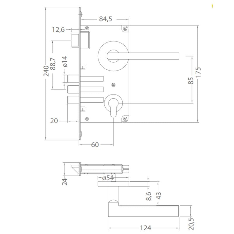 Cerradura Embutida Milano B40 Baño